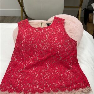 Ann Taylor Red Lace w/Nude Lining Lace Top